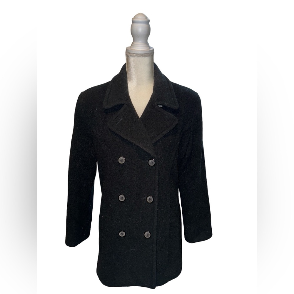 Women’s London Fog Black Double Breasted Wool Pea Winter Coat